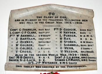 The war memorial on the south wall of the nave August 2010